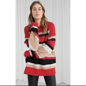& Other Stories Stockholm atelier Red Striped Wool Thin Knit Slouch Sweater